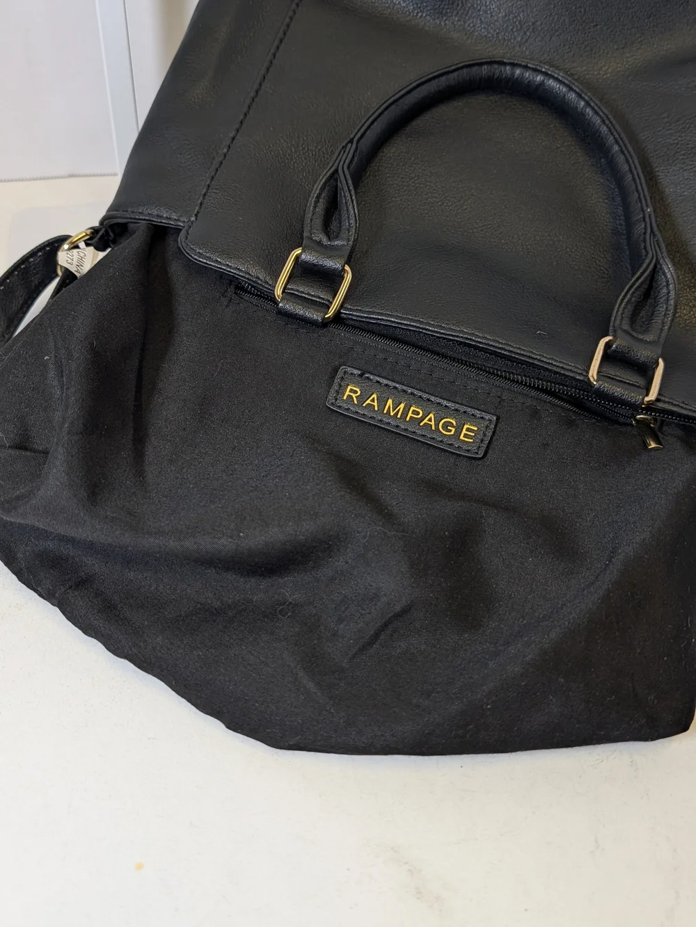 Rampage Black Quilted Shoulder Tote with Gold Hardware